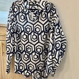Lane Bryant Women’s Navy and White Hexagon Print Shirt Plus Size